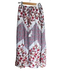Vintage Boho Floral Lace Crochet Maxi Skirt Small